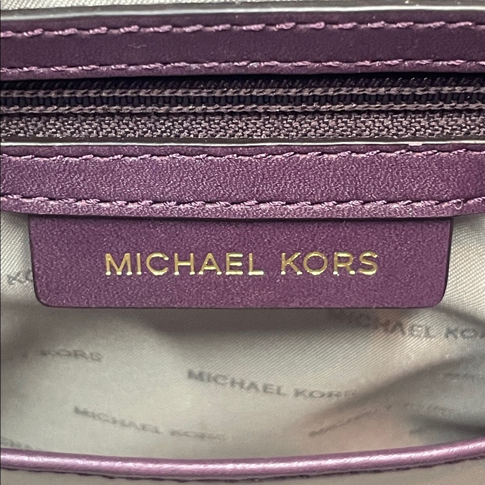 Michael Kors Hamilton Plum Violet Leather & Signature Monogram Canvas Satchel - Picture 16 of 17